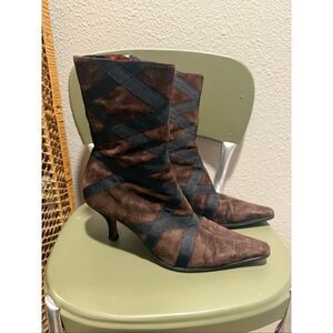 Donald J Pliner Brown Suede Black Criss-Cross Bandage Heeled Ankle Boots Size 7
